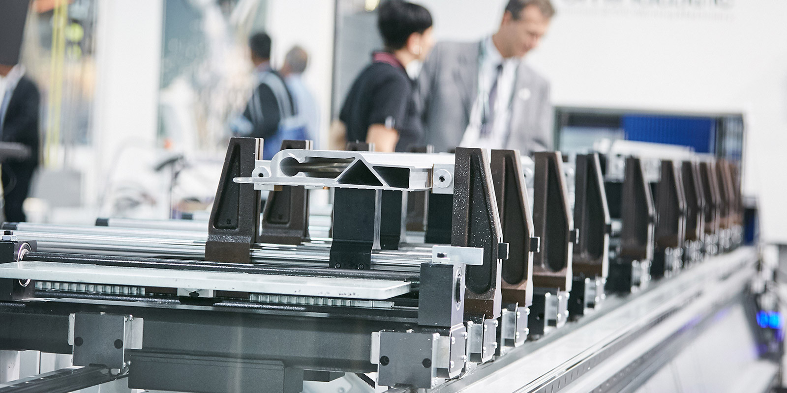 Automated machine line holding metal components.