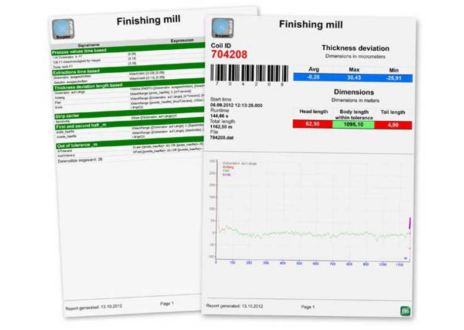 ibaAnalyzer-Reportgenerator thickness deviations on the production line